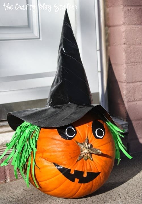 Paper Strip Witches’ Hats on Pumpkins