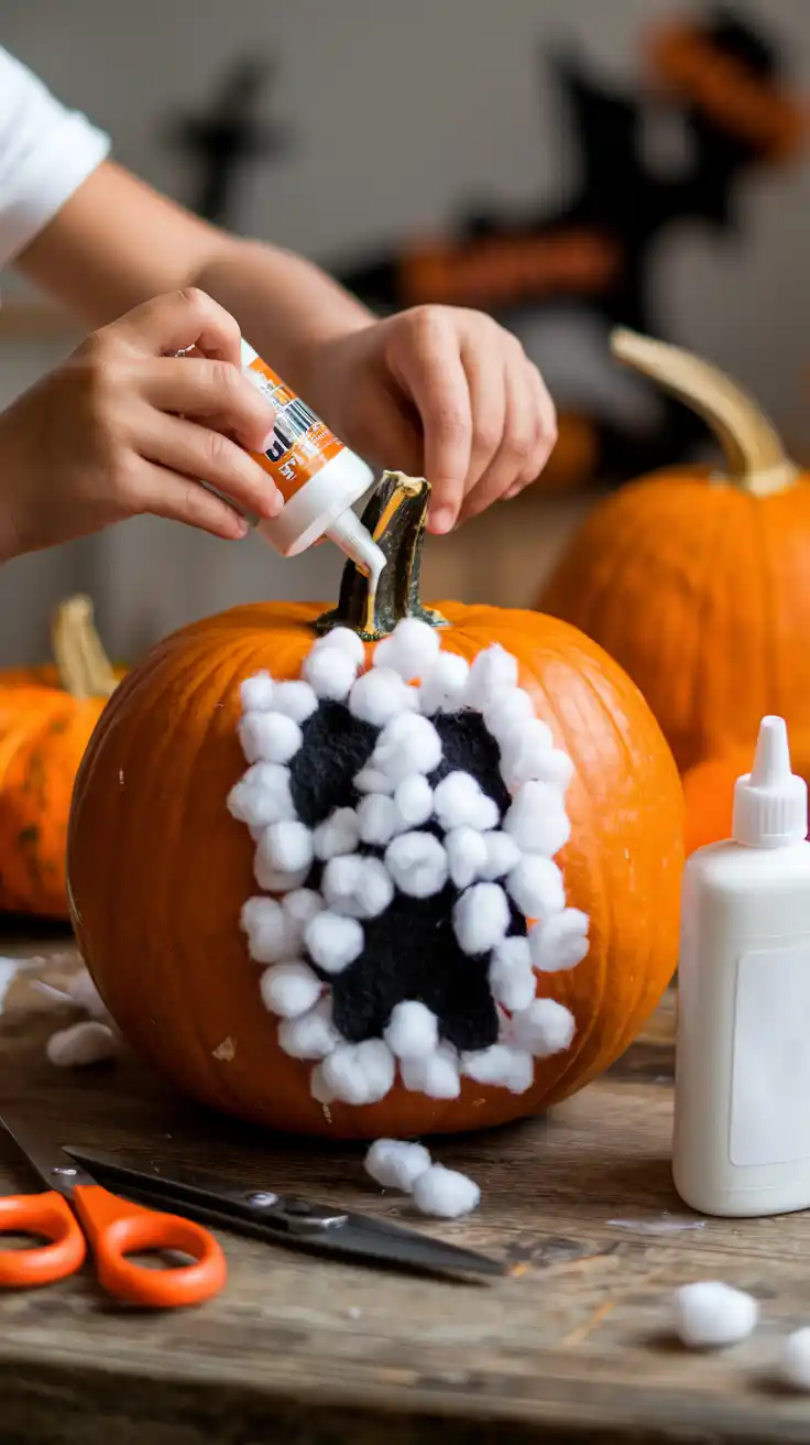 Puffy Cotton Ball Ghost Pumpkins